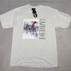 Kentucky Derby T-Shirt Mens Large Grey 2007 Horse Racing Souvenir NWT Stain